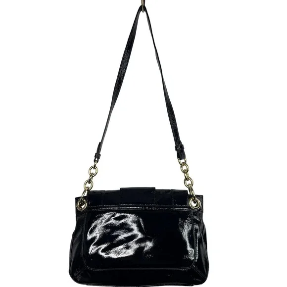 Milly Black Patent Leather Crossbody Purse Shoulder Bag Gold Chain Magnetic - Picture 6 of 8